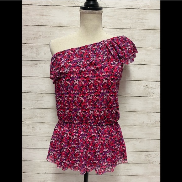 EXPRESS | One Shoulder Pink Floral Top - Picture 1 of 7